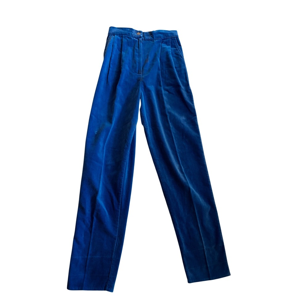 Vintage Yves Saint Laurent Pants 10 Blue 80s Velvet High Waisted Pleated USA